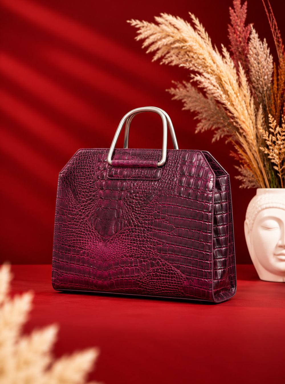 Croc Heritage Handbag in Burgundy Plum, front
