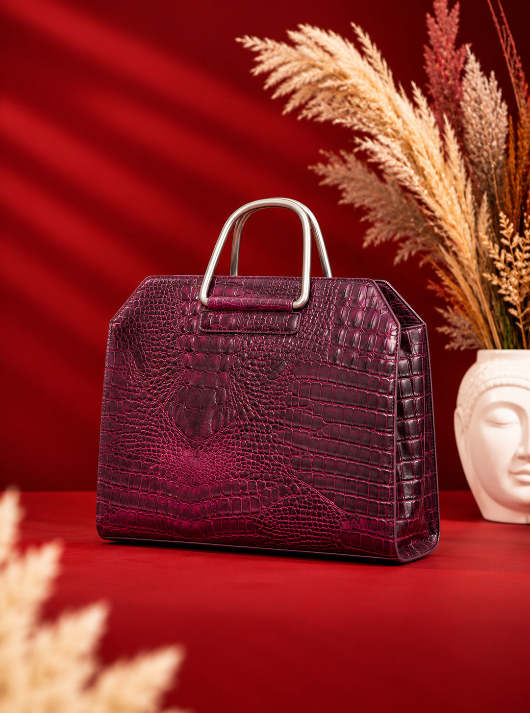 Croc Heritage Handbag in Burgundy Plum, front