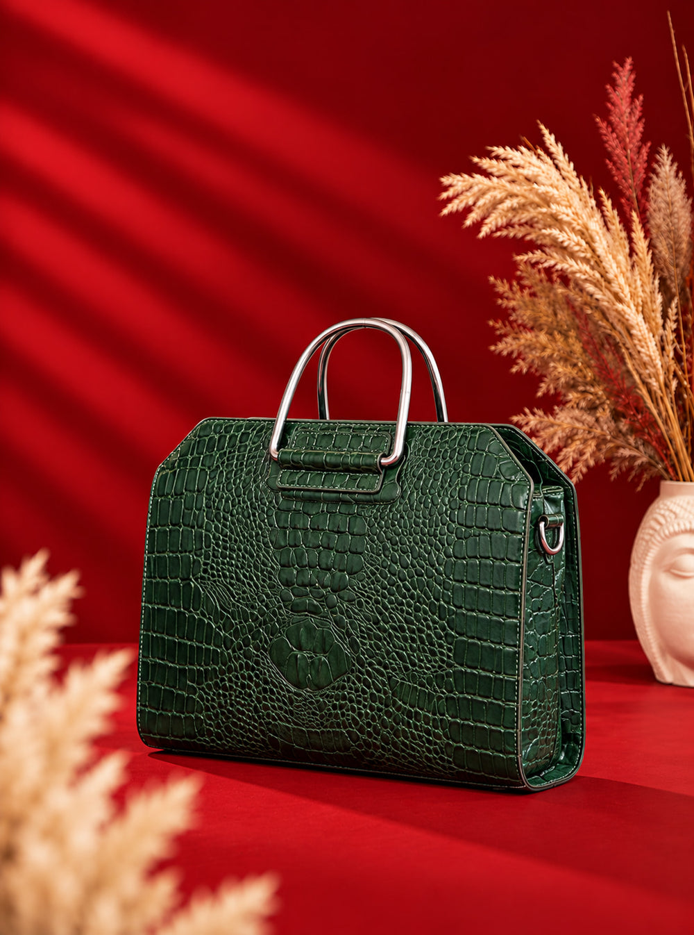 Croc Heritage Handbag in Deep Green, front
