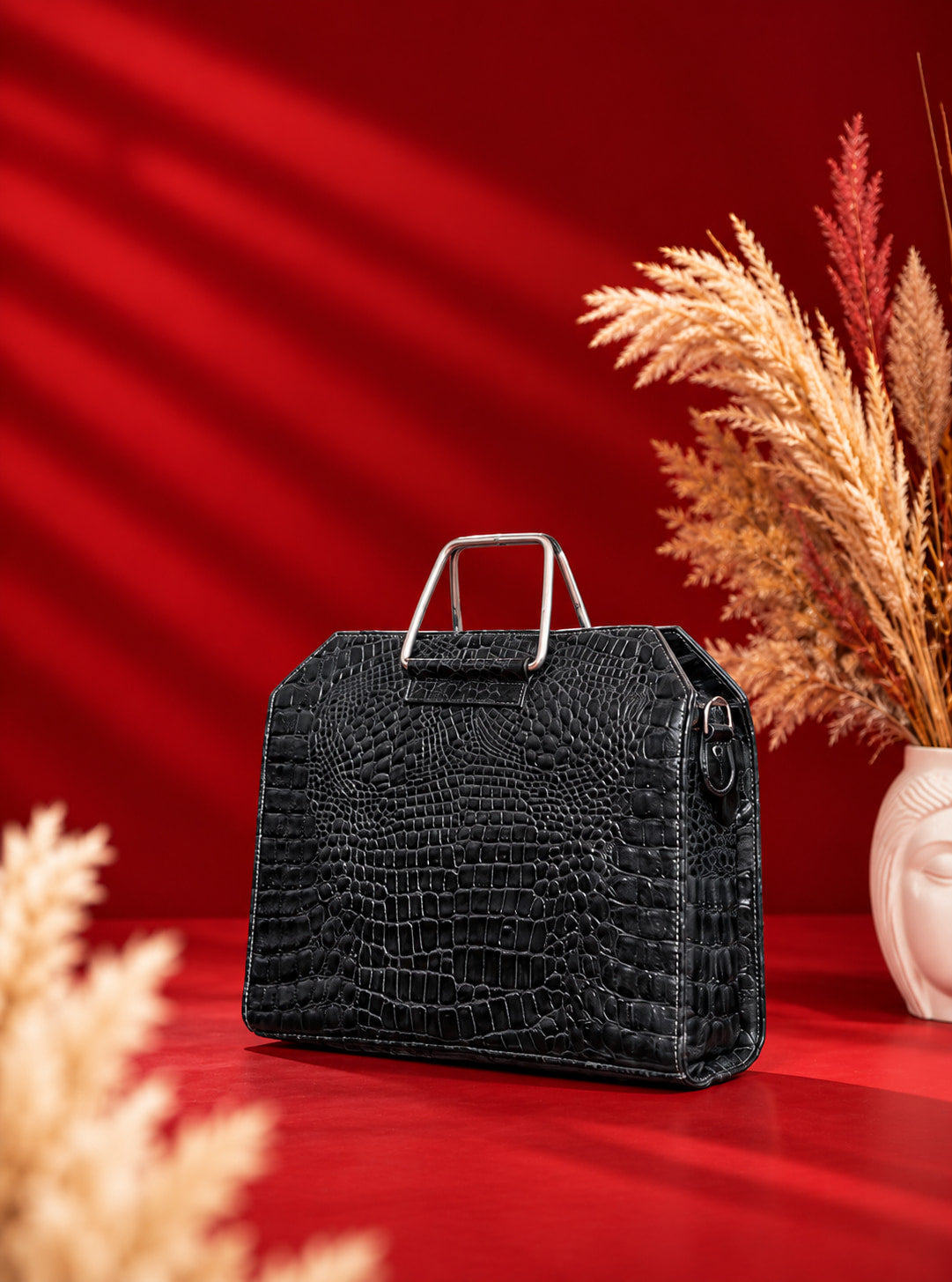 Croc Heritage Handbag in Rich Black, front