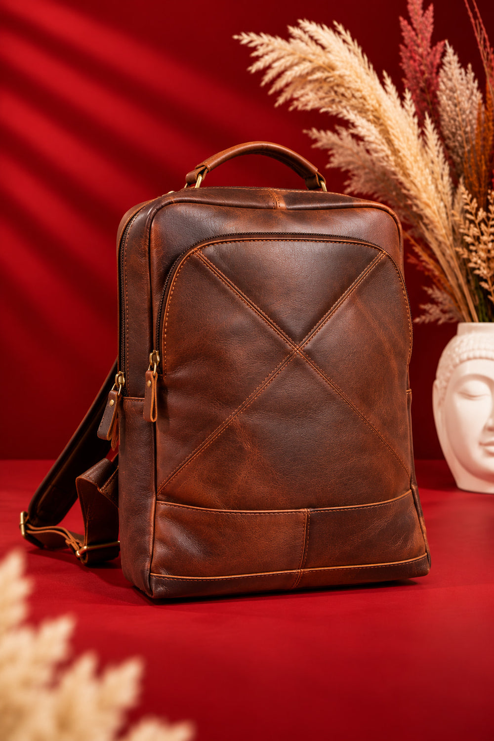 Crossline Backpack in Cognac Brown, front