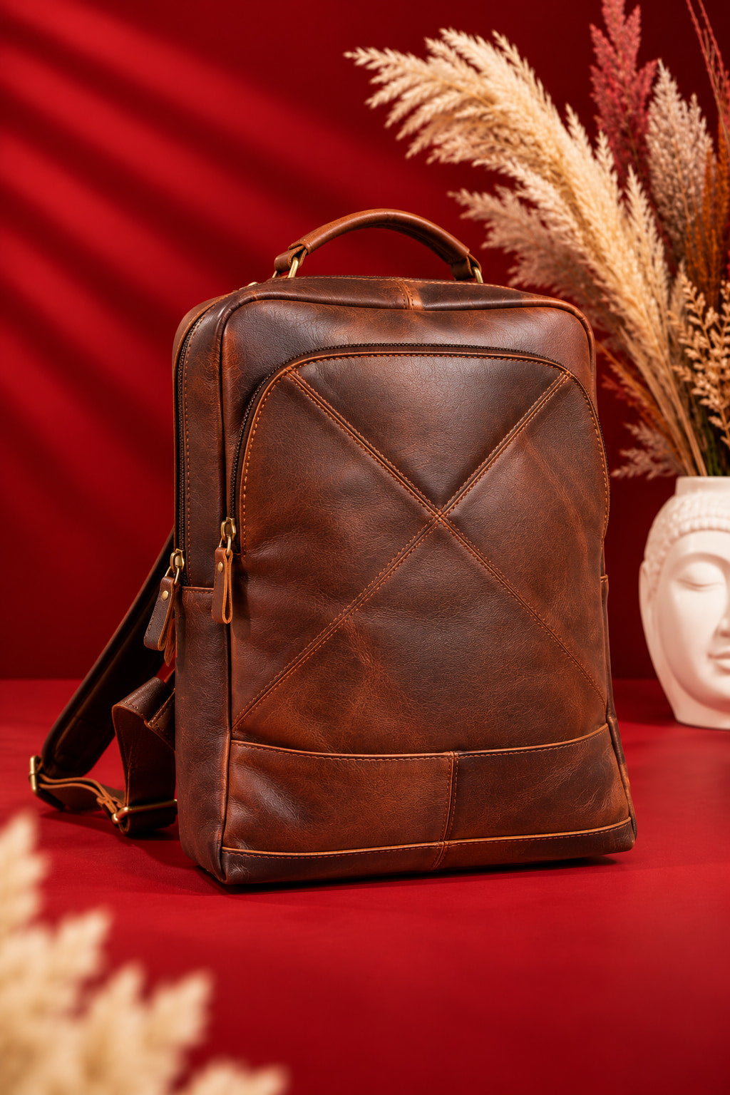 Crossline Backpack in Cognac Brown, front