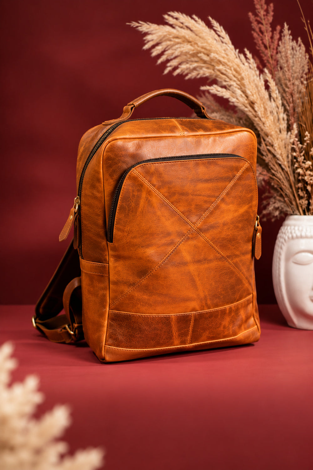Crossline Backpack in Tan Brown, front