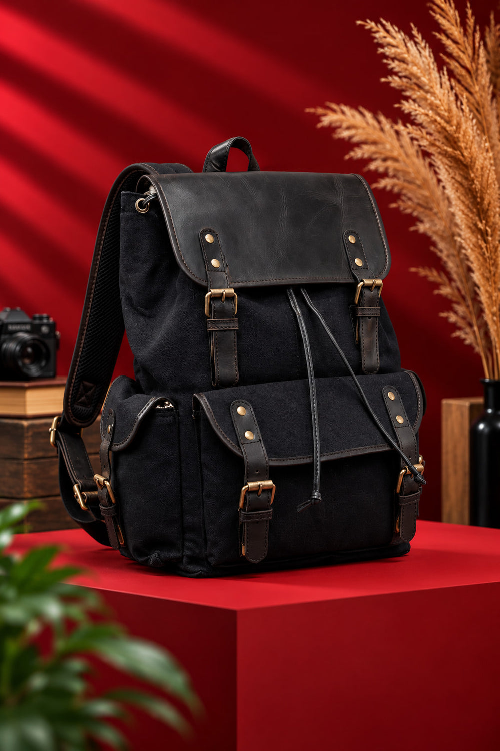 Explorer Canvas Backpack in Black, front