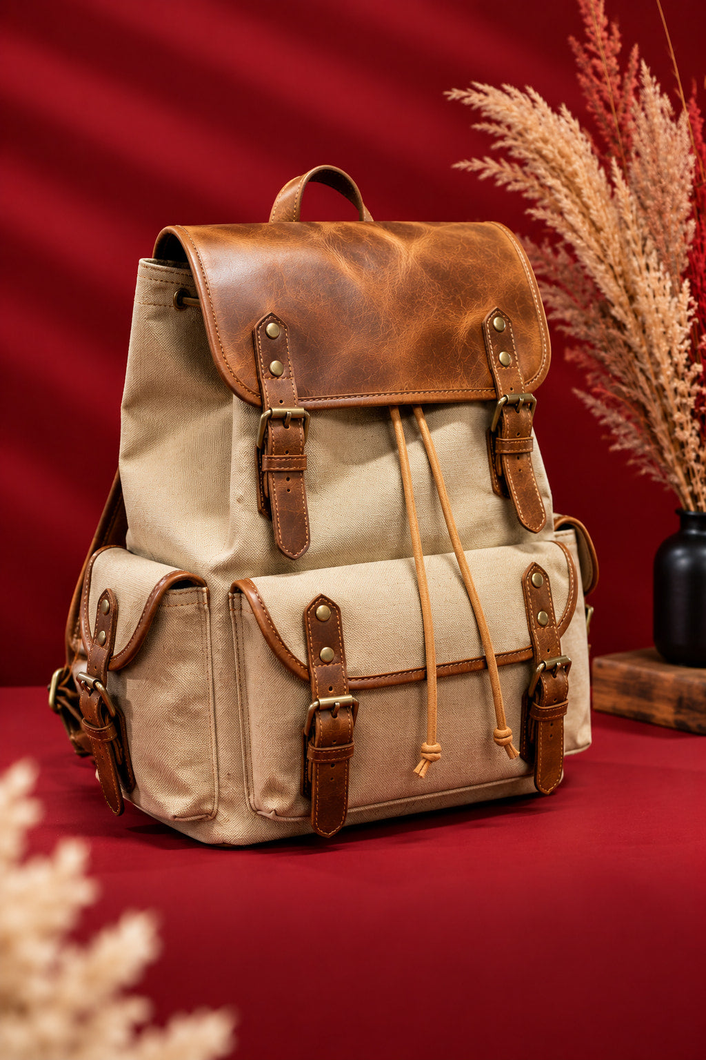 Explorer Canvas Backpack in Khaki, front