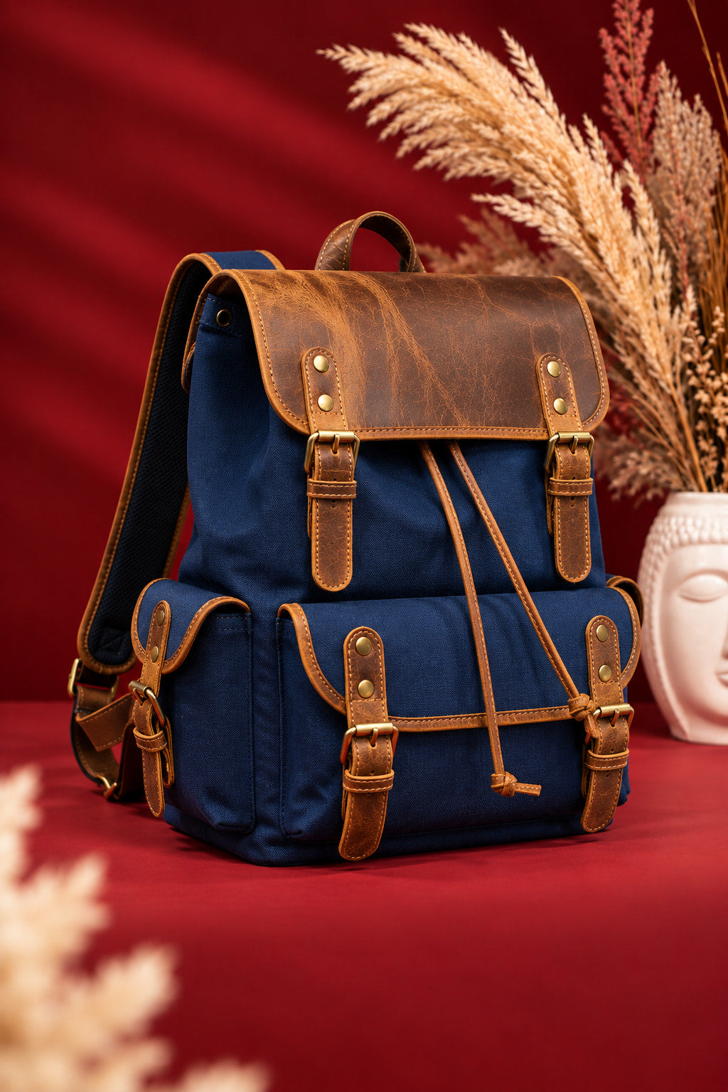 Explorer Canvas Backpack in Navy Blue, front