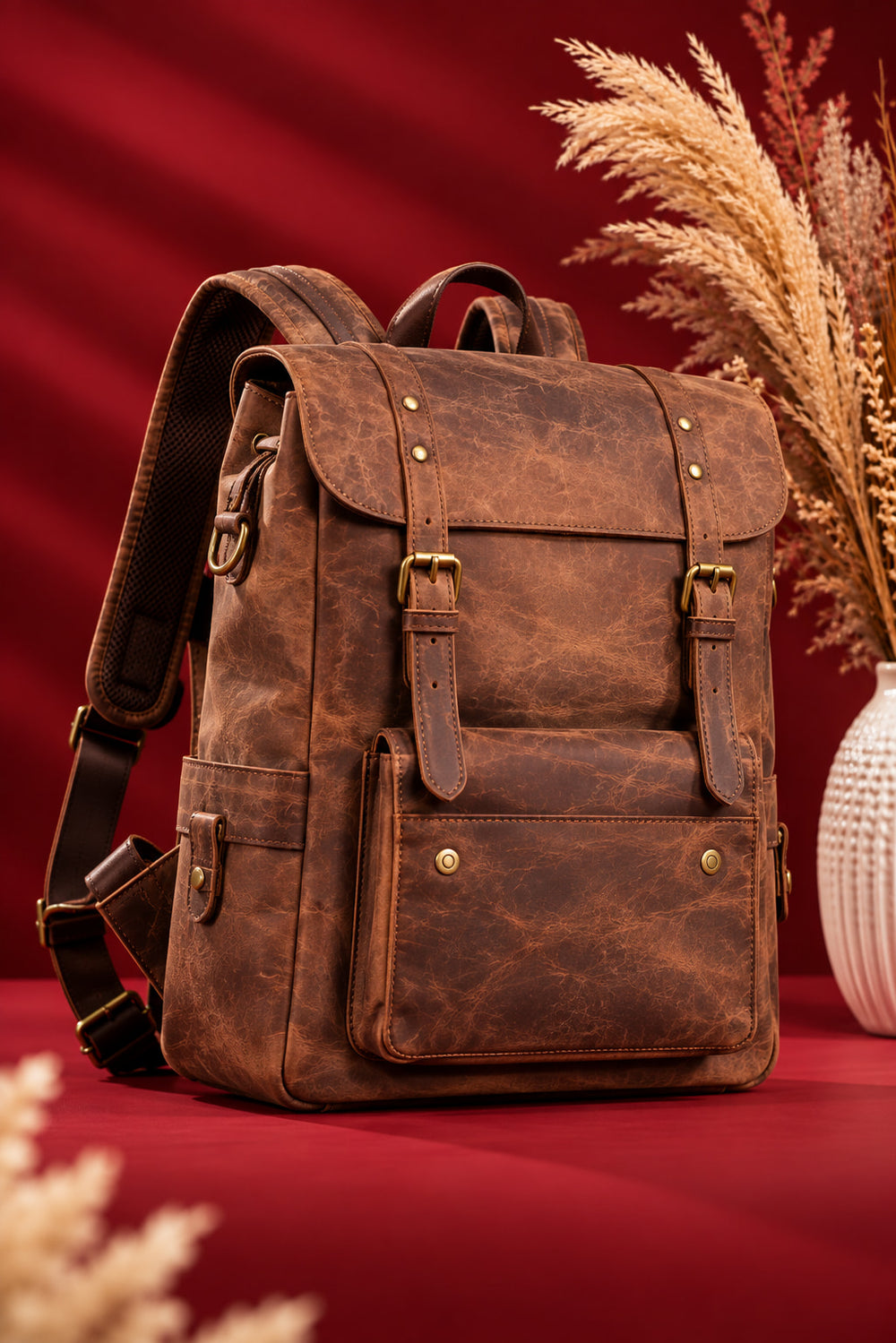 Heritage Flap Backpack in Antique Brown, front
