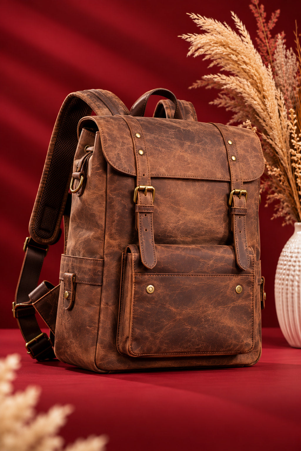 Heritage Flap Backpack in Antique Brown, front