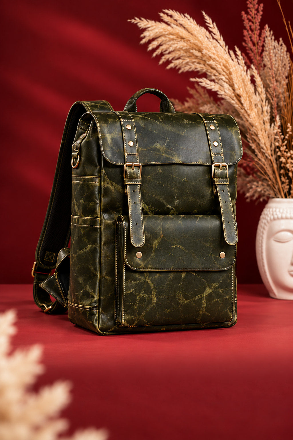 Heritage Flap Backpack in Olive Green, front